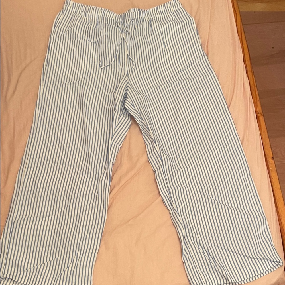 H&M Blue and White Striped Wide Leg Pants